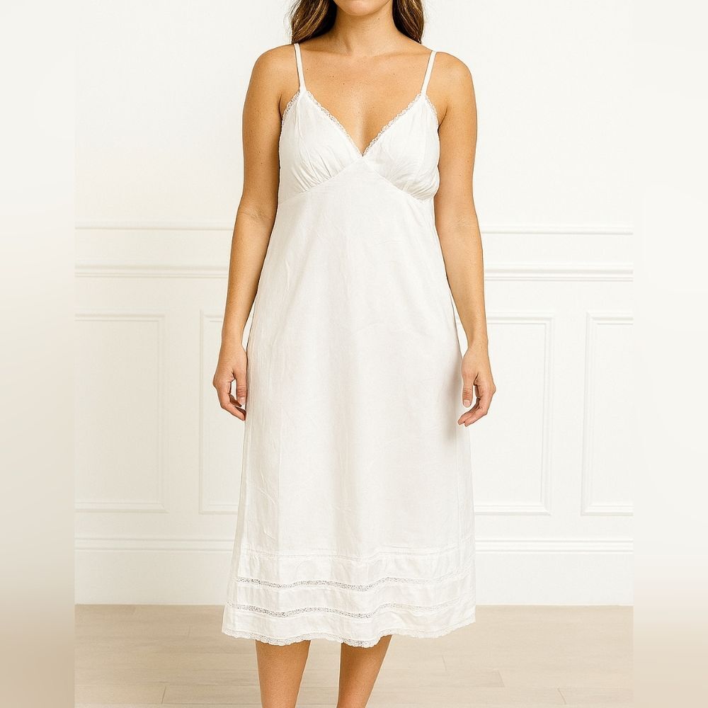 Vtg Vanity Fair Nightgown Sleep Slip Dress 36 White Lacy Granny Cottagecore Coqu